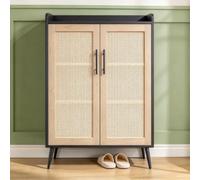 GarveeMore Meuble à chaussures étroit en rotin style boho | étagères réglables, ventilation naturelle. Pieds en métal, style farmhouse boho, gain de place pour entrée, couloir ou salon