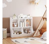 GarveeMore Meuble de Rangement Enfant 2 Niveaux - Bibliothèque & Organiseur à Jouets en Bois, 5 casiers, étagère Multi-Niveaux, pour Chambre/Salle de Jeux - Couleur : Blanc