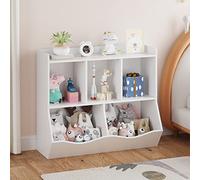 GarveeMore Meuble de Rangement Enfant 2 Niveaux - Bibliothèque & Organiseur à Jouets en Bois, 5 casiers, étagère Multi-Niveaux, pour Chambre/Salle de Jeux - Couleur : Blanc