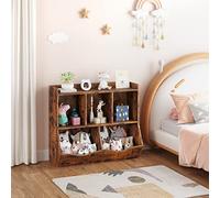 GarveeMore Meuble de Rangement Enfant 2 Niveaux - Bibliothèque & Organiseur à Jouets en Bois, 5 casiers, étagère Multi-Niveaux, Style rétro - Couleur : Vintage Color