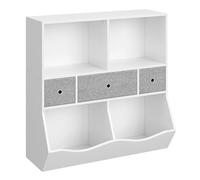 GarveeMore Meuble de Rangement Enfant avec bibliothèque 3 Niveaux - 2 étagères à Livres + 7 Cases - 3 bacs/tiroirs Amovibles, pour Chambre, Salle de Jeux et école - Couleur : Blanc