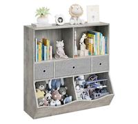 GarveeMore Meuble de Rangement Enfant avec bibliothèque Multi-Niveaux - 2 étagères à Livres + 2 casiers - 3 bacs/tiroirs Amovibles, pour Chambre, Couloir et école - Couleur : Gris