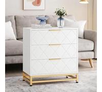 GarveeMore Organisation optimale - Commode 3 tiroirs Moderne en Bois - Poignées métal, Grand capacité - pour Chambre, Salon ou entrée - Couleur Blanche