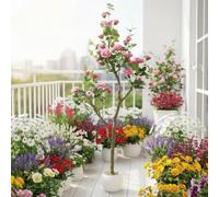 GarveeMore Plante Artificielle Rosier 180 cm avec Pot | - Faux arbre de fleurs - Décoration intérieure/extérieure - Sans entretien, pour maison, bureau, mariage, fêtes & cadeau