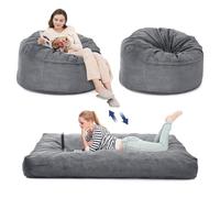 GarveeMore Pouf 2-en-1 Convertible Fauteuil & lit d’appoint, Mousse mémoire de Forme, Housse Velours côtelé Lavable - Gris Clair, 112×112×69cm, Matelas 190×137×25cm