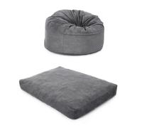 GarveeMore Pouf géant convertible 2-en-1 fauteuil + lit d’appoint, mousse haute densité à mémoire de forme, housse velours côtelé amovible lavable, sans montage - Gris clair, Full Ø110xH70 cm, matelas