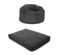 GarveeMore Pouf géant Convertible 2-en-1 Fauteuil + lit d’appoint, Mousse Haute densité, Housse Velours côtelé Amovible Lavable, sans Montage - Gris foncé, Full Ø110xH70 cm, Matelas 190x135x25 cm