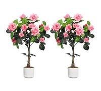 GarveeMore Rosier Artificiel en Pot 75 cm, Lot de 2 - Aspect réaliste Rose/Blanc, éco-Responsable, sans Entretien, déco (Salon, Bureau, Balcon) - Couleur: Rose - Specs: Eco-Friendly Potted Roses -