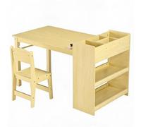 GarveeMore Set Table d’activités Enfant en Bois + 2 chaises, Bureau d’Art réglable, étagères 3 Niveaux, dérouleur de Rouleau Papier, Bords arrondis, 2-10 Ans - Rose