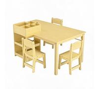GarveeMore Set Table d’Art Enfant en Bois + 2 chaises, Bureau d’activités pédagogique, étagères de Rangement, dérouleur de Papier, pour Dessin/écriture, crèche & Classe - Jaune