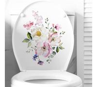 GarveeMore Stickers déco WC (abattant + lunette) - Fleurs & feuilles vertes - Auto-adhésifs, PVC imperméable amovible - Pose facile - 23,5 x 29 cm