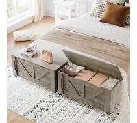 GarveeMore Supporte 160 kg - Banc Coffre de Rangement en Bois avec roulettes - 2 charnières de sécurité - Pièces arrondis, découpe en U - Style Moderne Rustique - pour entrée ou Salon - Longueur 100