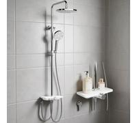 GarveeMore Système de douche pluie sans robinetterie - Colonne réglable en acier inoxydable, pommeau rond 25cm chromé, douchette, étagère intégrée - Accessoire pour salle de bain - Variante : tuyau