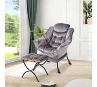 GarveeTech Fauteuil Lounge avec Pouf/Ottoman Pliable - Velours hollandais Confortable - Poche latérale, Pieds métal - Salon/Chambre/Bureau - Couleur: Dutch Velvet HLR-21
