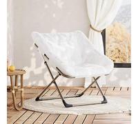 GarveeTech Fauteuil Lune Pliant, Assise Rembourrée avec Cadre Métal | Sans Montage, Se Plie à Plat, Housse Fausse Fourrure, 136 kg Max, Poignée de Transport, Chambre et Salon