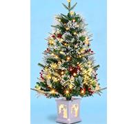 GarveeTech Sapin de Noël Artificiel 90cm - 78 LED Blanc Chaud, 8 Modes avec Minuterie - Flocage Neige, Base Bonhomme de Neige - Idéal Maison, Bureau, Fête - 3ft Fibre Optique, 78 LEDs, 8 Modes, boîte