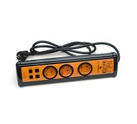 Garza 420013 Power-Base multiprise 3 Prises schuko + 2 USB + 2 RJ11 + 2 RJ45, Câble 1.5 mm x 1.4 m, Orange et Noir, Medium