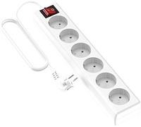 Garza 420022 Power-Base Multiple Basic de 6 Prises schuko, câble 1.5 mm x 5 m, Couleur, Blanc, Medium