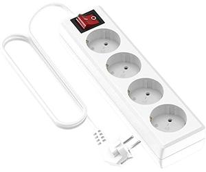 Garza 430065 Power-Base Multiple Basic de 4 Prises schuko, câble 1.5 mm x 5 m, Couleur, Blanc, Medium