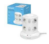 Garza - Multiprise Tour 11 en 1 avec 8 Prises Schuko, 2 USB-C PD20W et 1 USB-A, Charge Rapide, lumière Nocturne réglable, interrupteurs individuels Parafoudre et Surtension avec