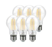 Garza - Pack 6 ampoules LED filament standard, douille E27, lumière chaude (2700k), 7W, 810 lumens, angle de diffusion de la lumière de 240º, IRC 80.