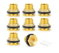 GASHER 8 Pièces Brass 1/2" Female 3/4" Male Bulkhead Connector Tank Connector Fitting with Rubber Ring