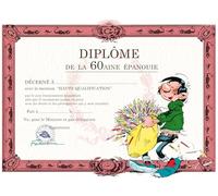 Gaston Lagaffe GLDP-7006 Carte Double avec Enveloppe Anniversaire Diplôme de la 60aine épanouie - Sac Bougies Gâteau