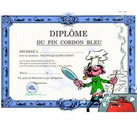 Gaston Lagaffe GLDP-7031 Carte double avec enveloppe Diplôme du Fin Cordon Bleu - Chef Cuisinier Cuisinière Cuisine Toque Etoiles Bonne Bouffe