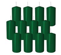 Gastro Lot de 12 bougies piliers 60 x 120 mm Vert foncé Non parfumées Durée de combustion lente Décoration d'intérieur Cylindrique 12 cm 6 cm Durée de combustion env. 30 heures Paraffine