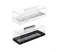 Gâteau rectangulaire moderne avec couvercle en acrylique transparent finition marbre noir pour anniversaires, vacances, plateau de présentation de desserts, protège les pâtisseries de la poussière et