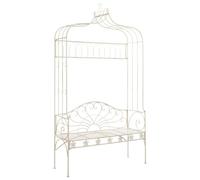 Gatherant Banc de jardin 122 cm en fer forgé blanc vieilli résistant aux intempéries pour terrasse, balcon, cour et meubles de jardin avec structure en métal solide pour la détente en plein air et