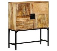 Gatherant Buffet haut en bois de manguier massif brut - 80 x 30 x 95 cm - Avec cadre en métal - Buffet multifonction avec espace de rangement pour bureau, salon, couloir, cuisine, salle de bain et