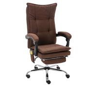 Gatherant Chaise de bureau ergonomique en tissu marron avec fonction massage et système de chauffage réglable en hauteur, dossier inclinable, avec repose-pieds, roulettes, idéale pour le bureau à