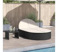 Gatherant Chaise longue double avec coussin en rotin synthétique noir, chaise longue de jardin réglable, chaise longue de relaxation pour terrasse, balcon, piscine, plage, pliable, résistant aux UV
