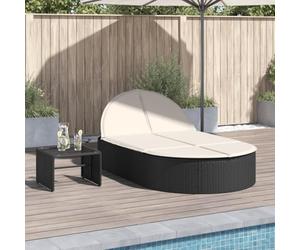 Gatherant Chaise longue double avec coussin en rotin synthétique noir, chaise longue de jardin réglable, chaise longue de relaxation pour terrasse, balcon, piscine, plage, pliable, résistant aux UV