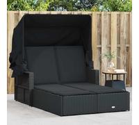 Gatherant Chaise longue double avec toit et coussins en rotin synthétique noir, dossier réglable, pliable, résistant aux UV, pour jardin, balcon, terrasse, piscine, plage, camping, bien-être