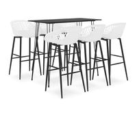 Gatherant Ensemble de 7 pièces noir et blanc avec table à manger et tabourets de bar, table de cuisine extensible avec plateau et structure robuste, ensemble de sièges pour salle à manger et cuisine