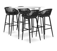 Gatherant Ensemble de bar 5 pièces blanc noir avec table de cuisine extensible et tabourets ergonomiques pour salle à manger, cuisine, salon, idéal pour les familles, les invités et les repas