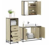 Gatherant Ensemble de meubles de salle de bain 3 pièces en chêne Sonoma avec miroir, armoire haute et meuble bas pour salle de bain élégante, design durable, grand espace de rangement, surface facile