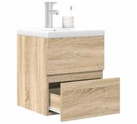 Gatherant Ensemble de meubles de salle de bain en chêne Sonoma avec lavabo et miroir mural pour salle de bain, meuble de rangement, armoire haute et suspendue, commode, organisateur de compartiments