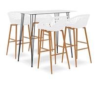 Gatherant Ensemble de salle à manger 5 pièces blanc avec table extensible et 4 tabourets de bar modernes en polypropylène robuste et métal pour salle à manger, cuisine, salon, petit déjeuner, repas de