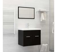 Gatherant Lot de 2 meubles de salle de bain - En bois noir - Meuble sous lavabo avec miroir - Armoire haute - Étagère de salle de bain avec espace de rangement et étagère pour invités WC douche