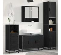Gatherant Lot de 3 meubles de salle de bain en bois vieilli 90 x 33 x 60 cm avec armoire, miroir et armoire haute pour salle de bain, lavabo, espace de rangement, organiseur, facile d'entretien
