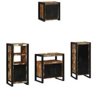 Gatherant Lot de 4 meubles de salle de bain avec étagère, en bois massif recyclé, montage mural, commode de rangement avec tiroirs et portes, moderne pour toilettes, salle de bain, douche, lavabo