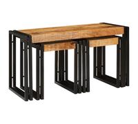 Gatherant Table gigogne 3 pièces en bois de manguier massif et métal, table d'appoint, table basse avec étagère, peu encombrant, pour salon, chambre à coucher, balcon, espace de rangement flexible et