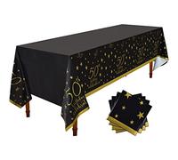 Gatherfun 50th Birthday Disposable Tablecloth 4 Pack Gold and Black Waterproof Plastic Table Cover for Men Woman 50 Birthday Party Decorations