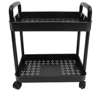 GATHINESS Chariot Utilitaire à Roues à 2 Niveaux en PP Noir | Rangement Multi-usage, Charge Jusqu’à 50kg, avec Crochets, pour Bureau et Buanderie Couleur Aléatoire
