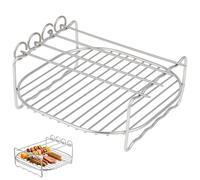 GATHINESS Grille Carrée Rectangulaire en Acier Inoxydable, Double Couche | Accessoires Air Fryer, Cuisson Vapeur, Cuisson au Four, Support de Remplacement, Argenté