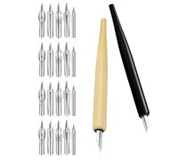 GATHINESS Lot de 2 Sets de Sets de Porte-plumage en Bois avec 20 Plumage en Acier Inoxydable pour Calligraphie et Dessin, Prise en Main Confortable et Contrôle Fluide de L'encre
