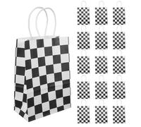 GATHINESS Paquet Présent avec Poignées Solides en Papier Kraft à Motifs Carreaux Noir et Blanc Base Stable, Lot de 16 Pièces pour Fêtes D'anniversaire Thème Voitures